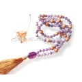 108 Mala Bead Necklace Amatista Crystal Collar de madera con cuentas de Yoga